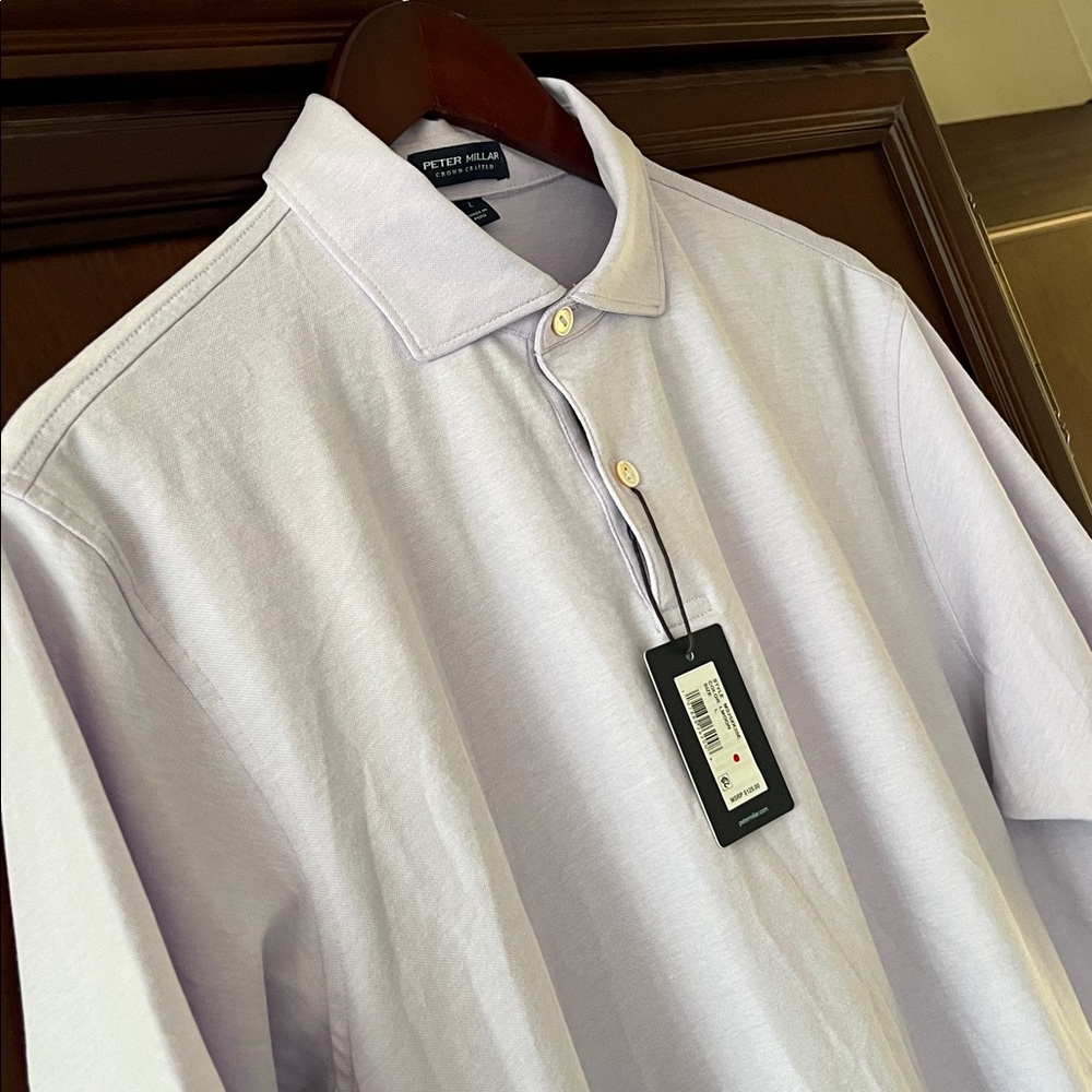 Brand New Peter Millar Crown Crafted Lilac Tailored Fit Stretch Golf Polo Shirt!